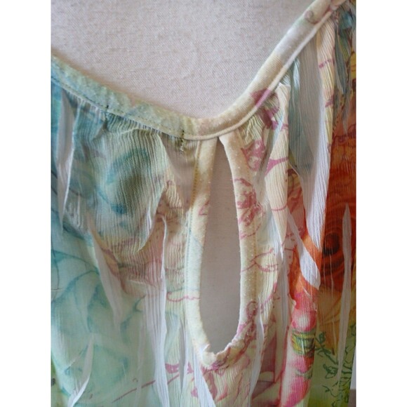 FANG Y2K Blouse Women’s  Multicolor Sheer Pleated Scoop Neck  W/Elastic Waist L - Picture 4 of 15